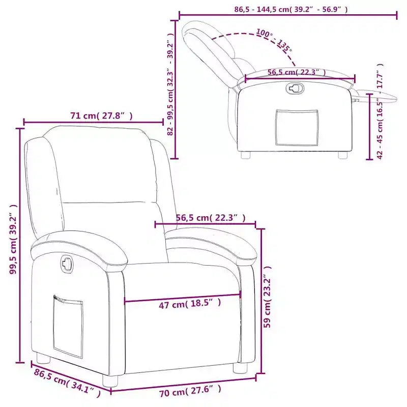 Fauteuil inclinable manuel avec dossier et repose-pieds réglables - Similicuir gris