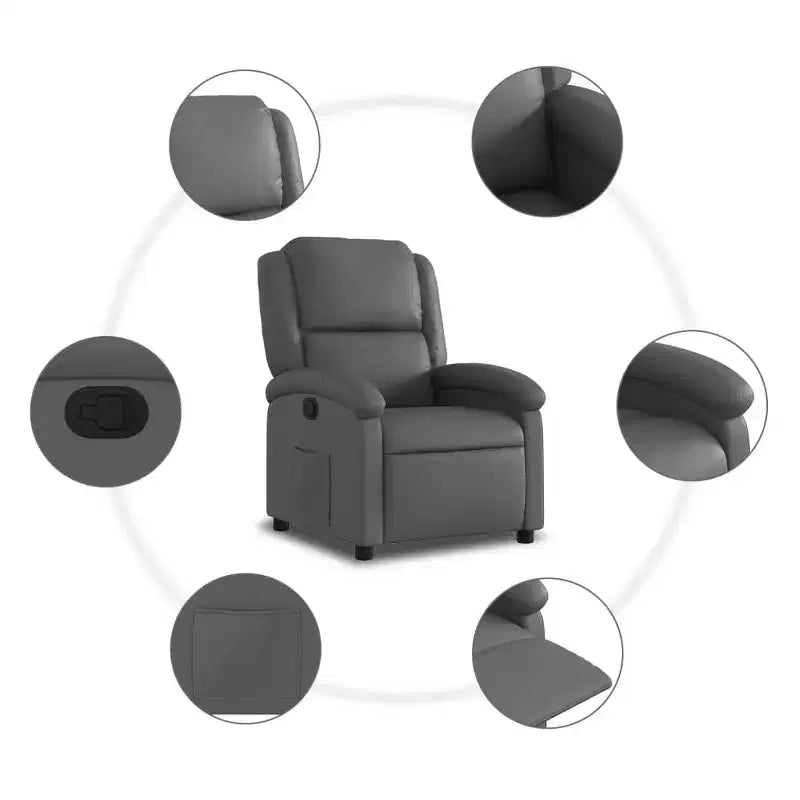 Fauteuil inclinable manuel avec dossier et repose-pieds réglables - Similicuir gris