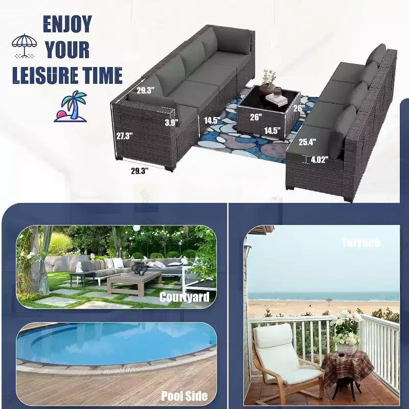 ALAULM Ensemble de mobilier de patio 9 pièces, salons d'extérieur en rotin et osier, ensemble de canapés de mobilier d'extérieur
