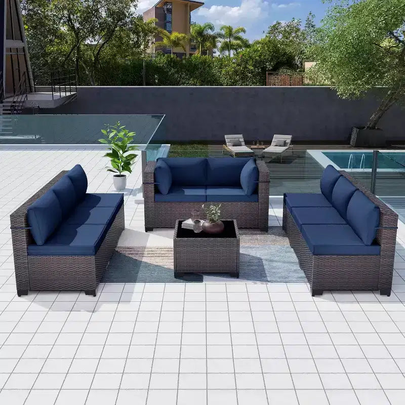 ALAULM Ensemble de mobilier de patio 9 pièces, salons d'extérieur en rotin et osier, ensemble de canapés de mobilier d'extérieur