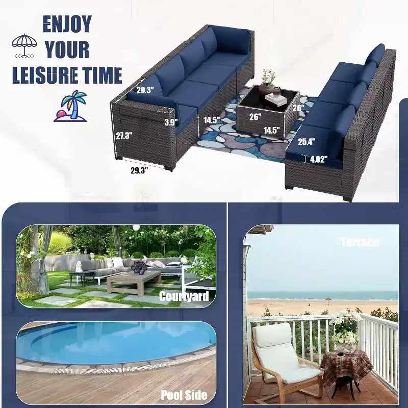 ALAULM Ensemble de mobilier de patio 9 pièces, salons d'extérieur en rotin et osier, ensemble de canapés de mobilier d'extérieur