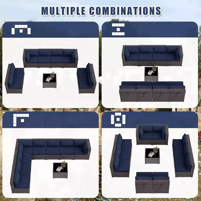 ALAULM Ensemble de mobilier de patio 9 pièces, salons d'extérieur en rotin et osier, ensemble de canapés de mobilier d'extérieur