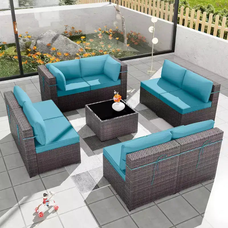 ALAULM Ensemble de mobilier de patio 9 pièces, salons d'extérieur en rotin et osier, ensemble de canapés de mobilier d'extérieur