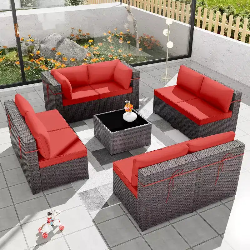 ALAULM Ensemble de mobilier de patio 9 pièces, salons d'extérieur en rotin et osier, ensemble de canapés de mobilier d'extérieur