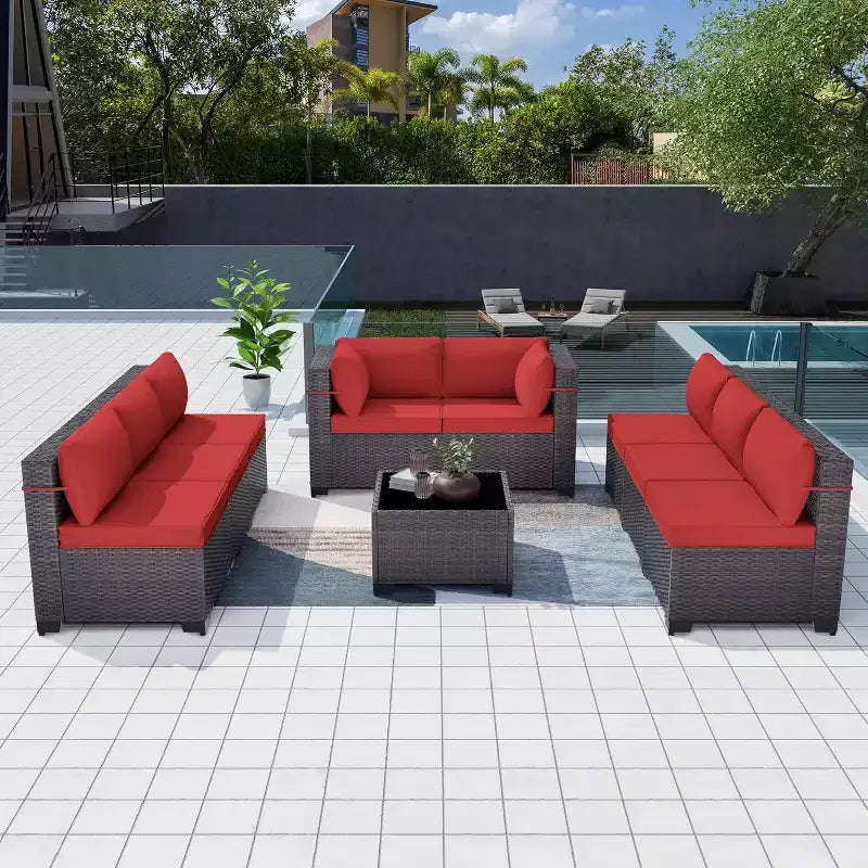 ALAULM Ensemble de mobilier de patio 9 pièces, salons d'extérieur en rotin et osier, ensemble de canapés de mobilier d'extérieur