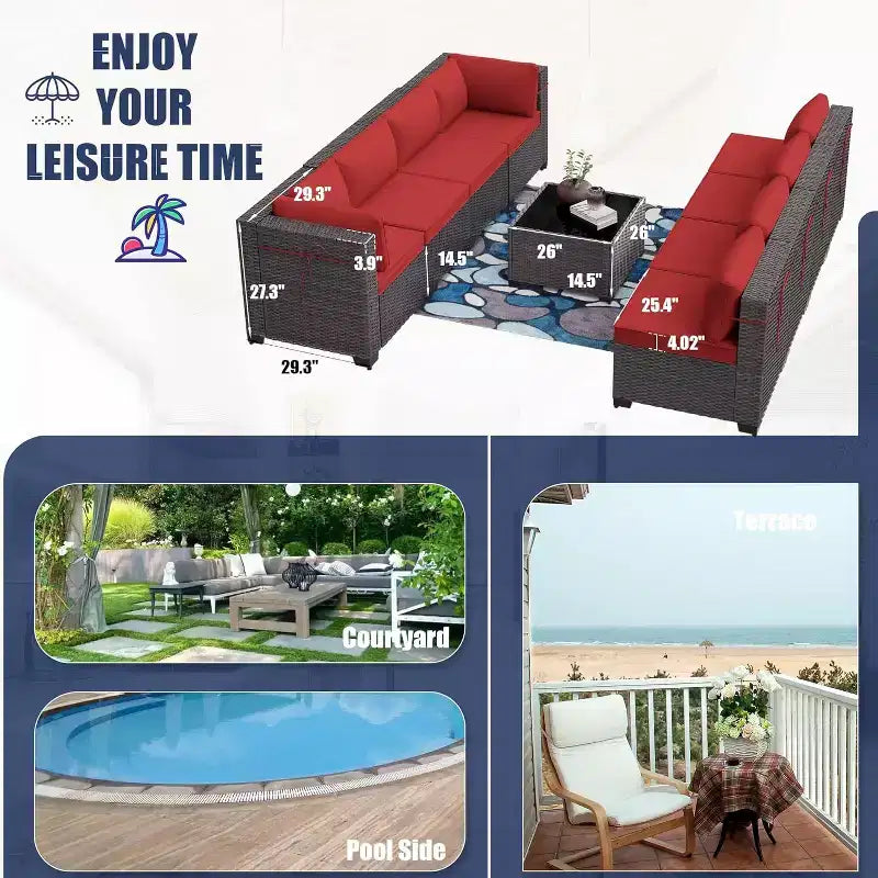 ALAULM Ensemble de mobilier de patio 9 pièces, salons d'extérieur en rotin et osier, ensemble de canapés de mobilier d'extérieur