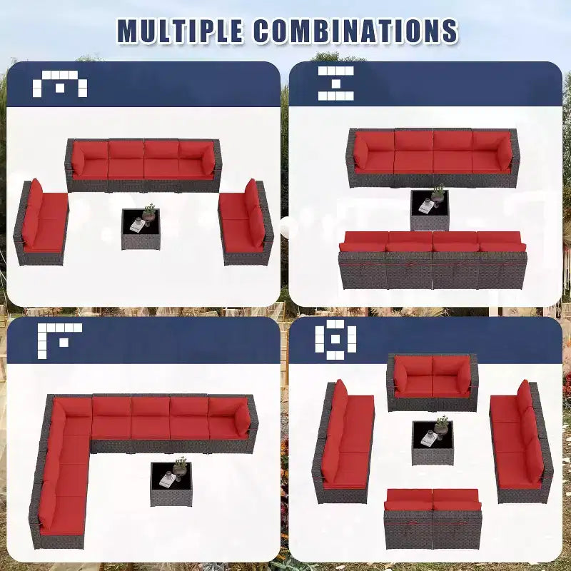ALAULM Ensemble de mobilier de patio 9 pièces, salons d'extérieur en rotin et osier, ensemble de canapés de mobilier d'extérieur