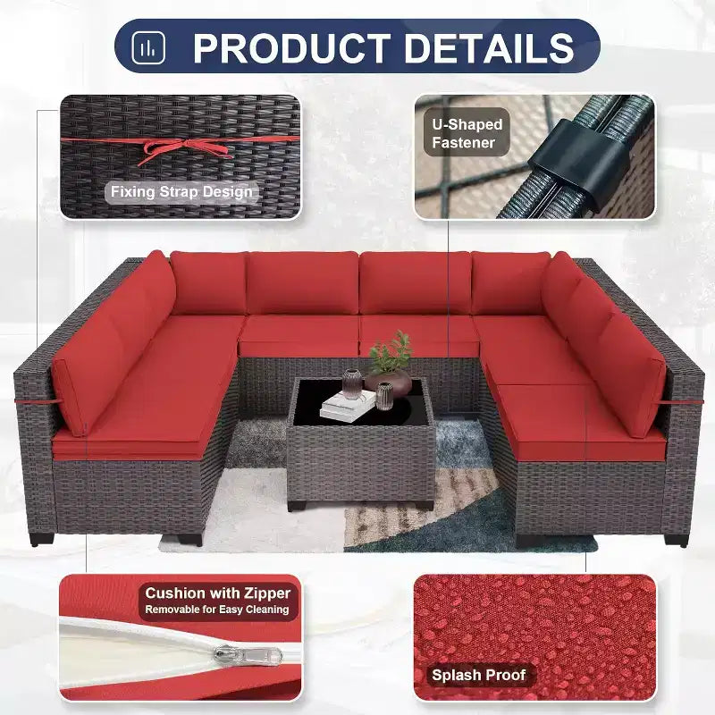 ALAULM Ensemble de mobilier de patio 9 pièces, salons d'extérieur en rotin et osier, ensemble de canapés de mobilier d'extérieur