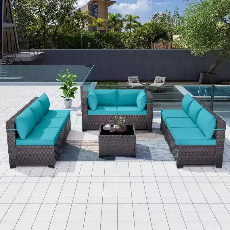 ALAULM Ensemble de mobilier de patio 9 pièces, salons d'extérieur en rotin et osier, ensemble de canapés de mobilier d'extérieur