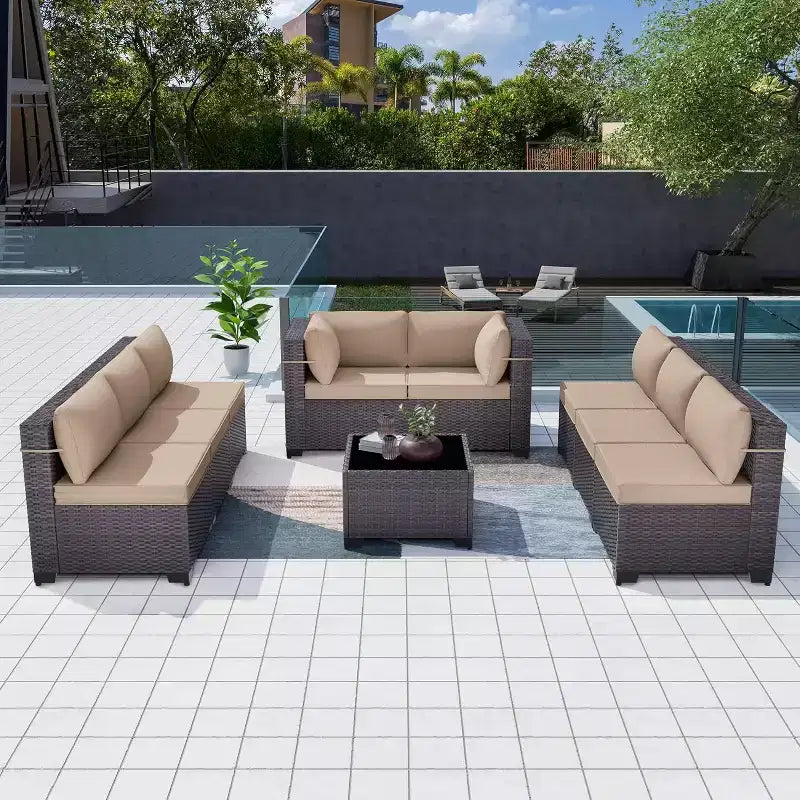 ALAULM Ensemble de mobilier de patio 9 pièces, salons d'extérieur en rotin et osier, ensemble de canapés de mobilier d'extérieur