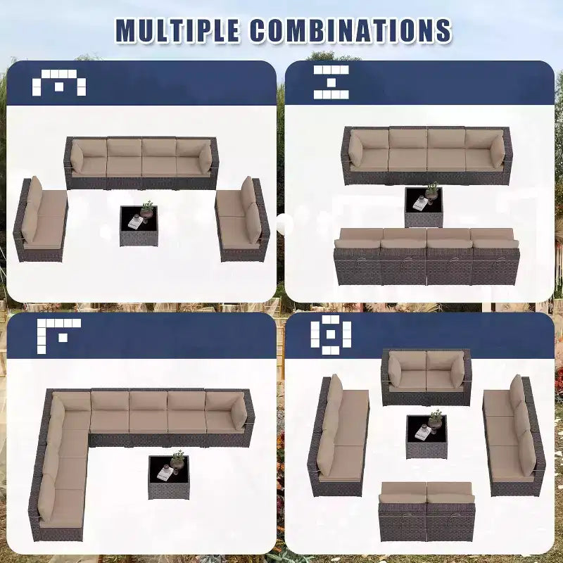 ALAULM Ensemble de mobilier de patio 9 pièces, salons d'extérieur en rotin et osier, ensemble de canapés de mobilier d'extérieur
