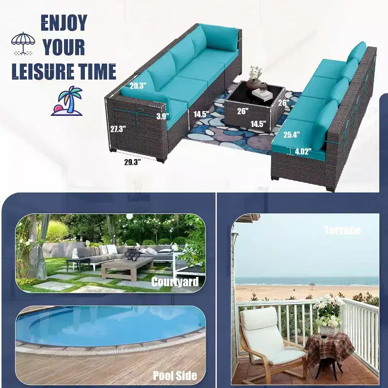 ALAULM Ensemble de mobilier de patio 9 pièces, salons d'extérieur en rotin et osier, ensemble de canapés de mobilier d'extérieur