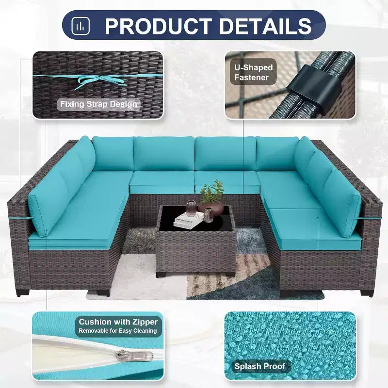 ALAULM Ensemble de mobilier de patio 9 pièces, salons d'extérieur en rotin et osier, ensemble de canapés de mobilier d'extérieur