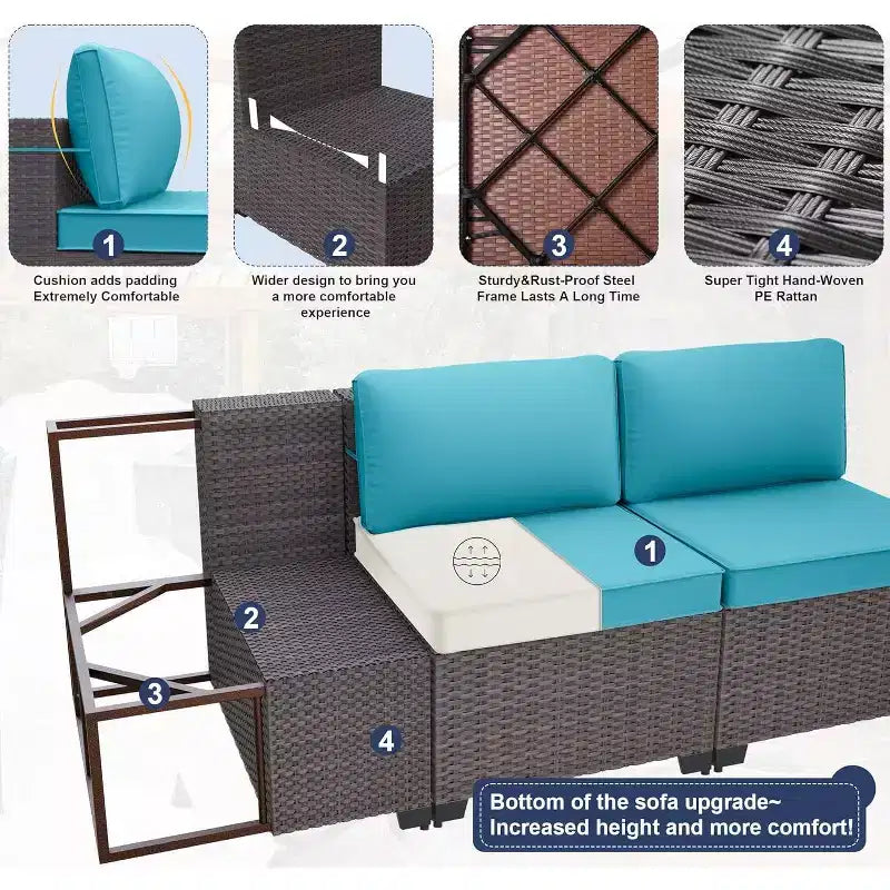 ALAULM Ensemble de mobilier de patio 9 pièces, salons d'extérieur en rotin et osier, ensemble de canapés de mobilier d'extérieur