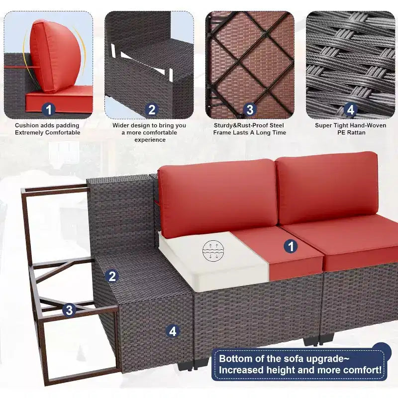 ALAULM Ensemble de mobilier de jardin 11 pièces, ensembles de conversation extérieurs en osier de rotin, ensemble de canapés de mobilier avec table de foyer au propane de 43 pouces