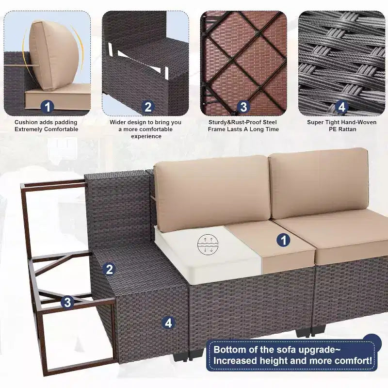 ALAULM Ensemble de mobilier de jardin 11 pièces, ensembles de conversation extérieurs en osier de rotin, ensemble de canapés de mobilier avec table de foyer au propane de 43 pouces