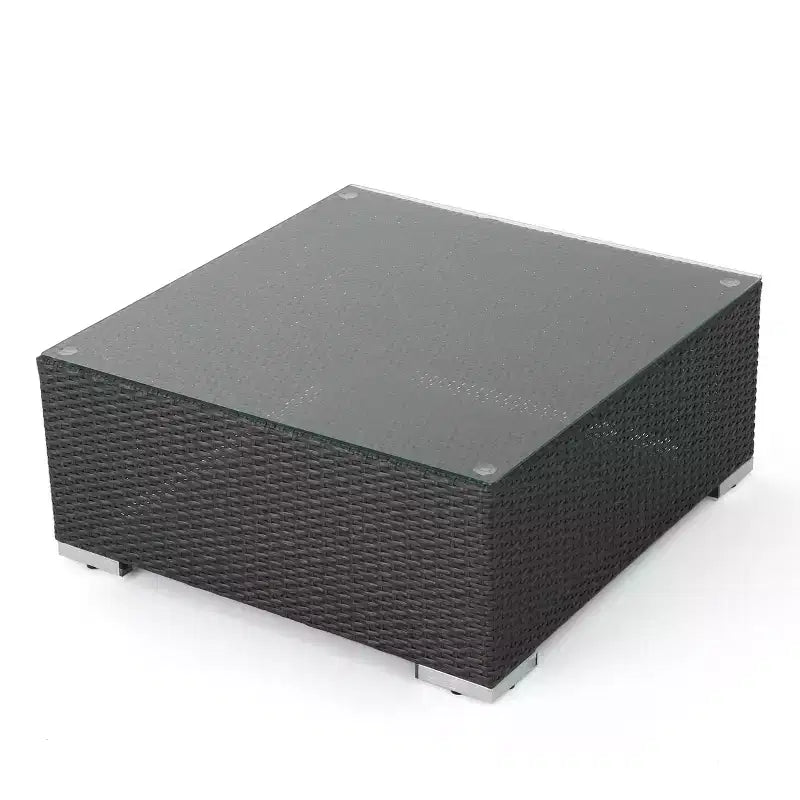 Christopher Knight Home Luther Ensemble de conversation sectionnel 7 pièces en osier, rotin et aluminium avec table basse et coussins