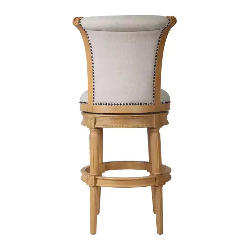Chaise de bar pivotante de 76 cm en tissu beige et naturel et bois massif