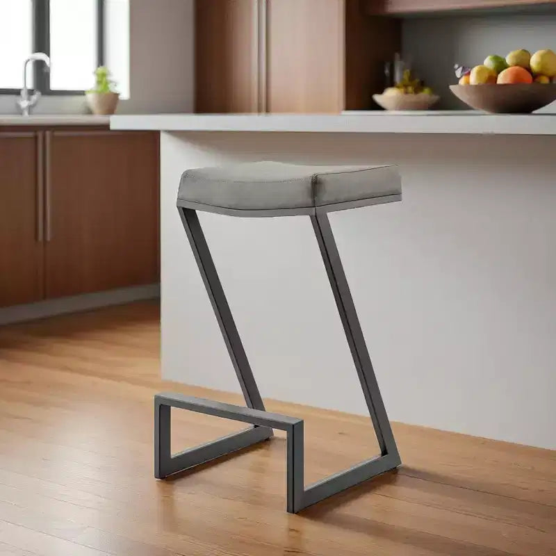 Tabouret de bar sans dossier de 26 po en similicuir gris et noir, hauteur comptoir