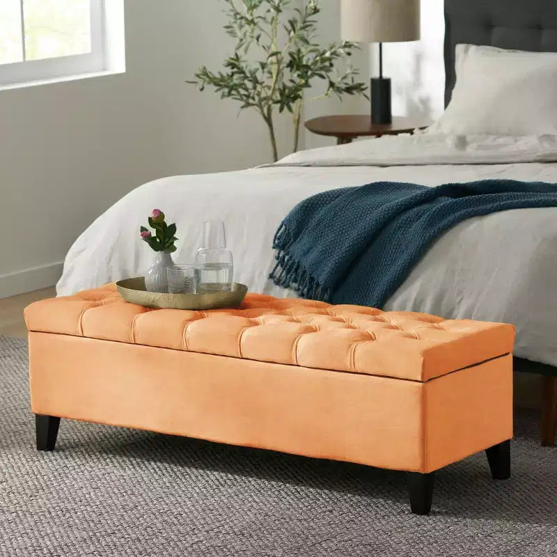 Banc de rangement ottoman de luxe – Repose-pieds rectangulaire rembourré capitonné pour salon, entrée et chambre à coucher