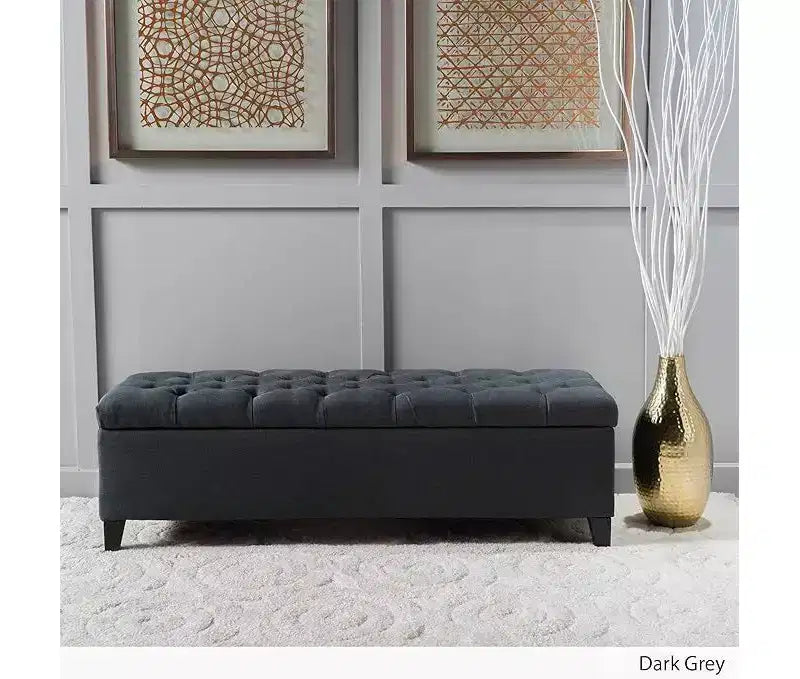 Banc de rangement ottoman de luxe – Repose-pieds rectangulaire rembourré capitonné pour salon, entrée et chambre à coucher