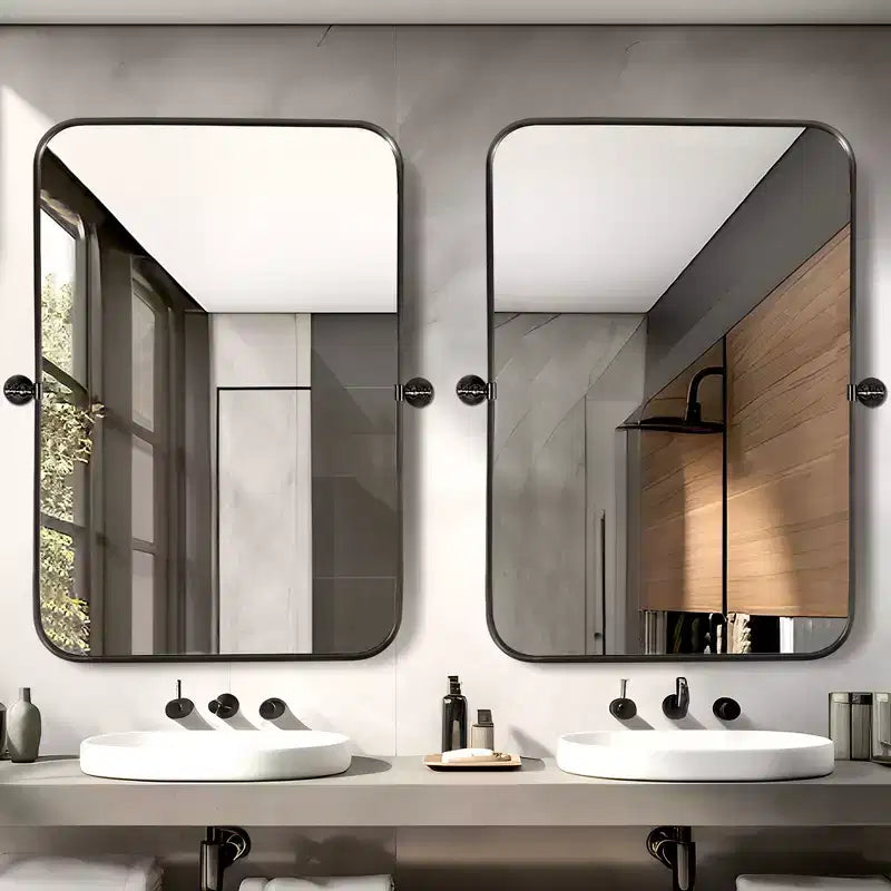 Miroir mural pivotant noir en fer forgé, rectangle arrondi, 35,83 x 24,02 po