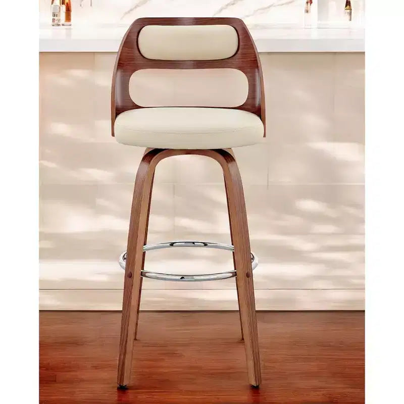 Chaise de bar pivotante 30 po en similicuir crème et brun