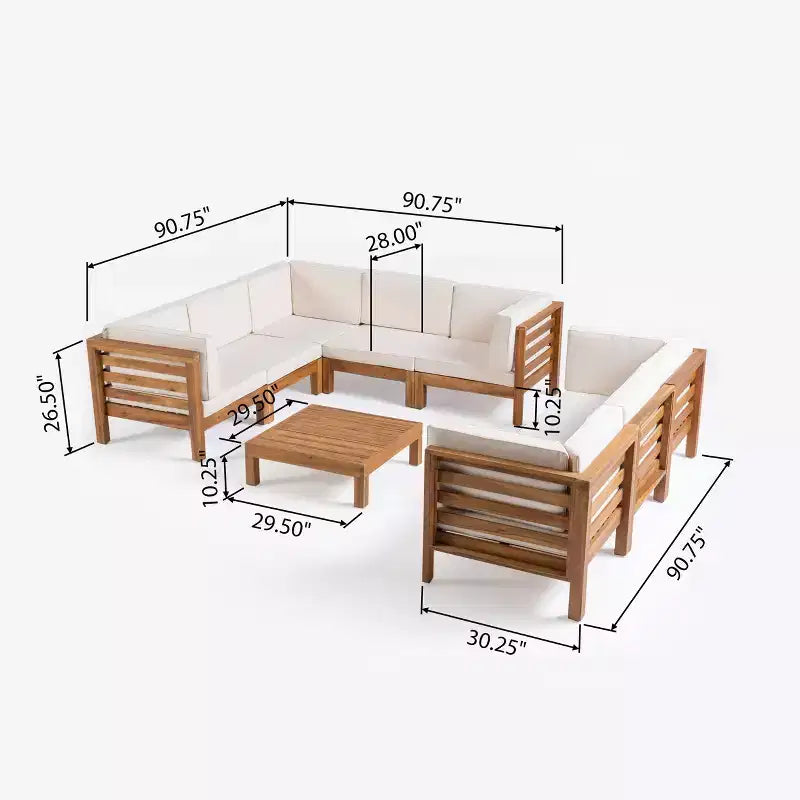 Christopher Knight Home Oana – Canapé d'angle d'extérieur 8 places en bois d'acacia avec coussins