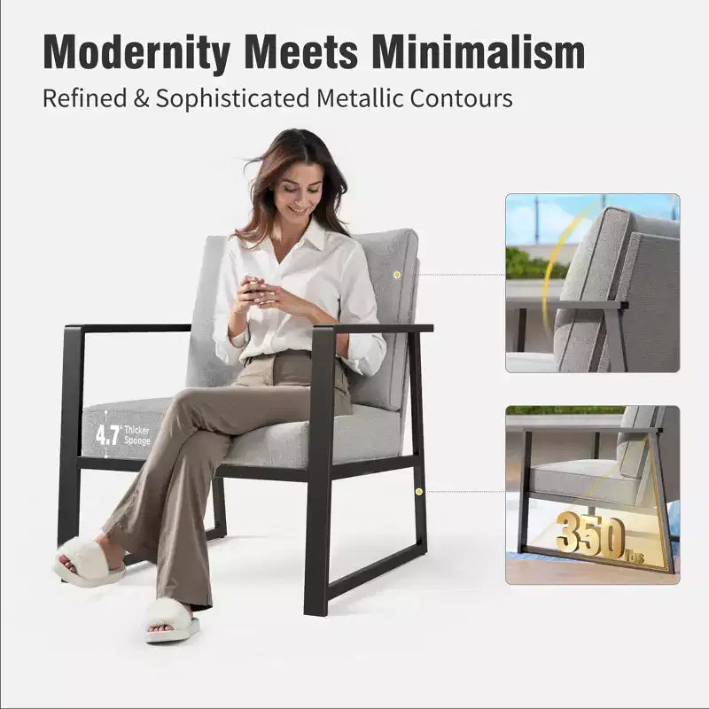 Ensemble de conversation d'extérieur moderne Captiva Designs avec cadre en métal et table basse pour patio