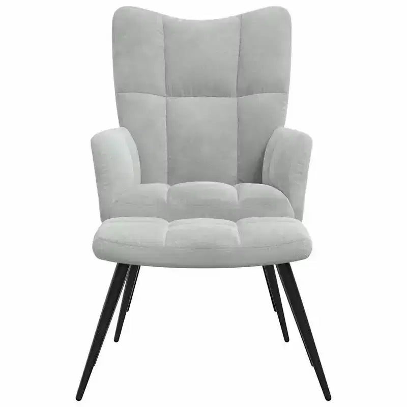 Fauteuil de relaxation en velours gris clair avec repose-pieds