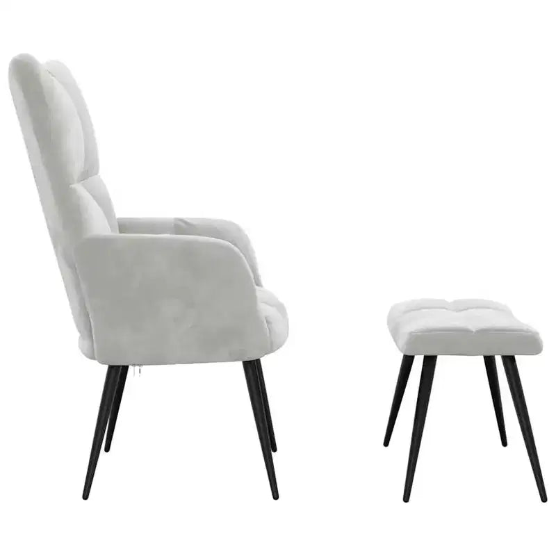 Fauteuil de relaxation en velours gris clair avec repose-pieds