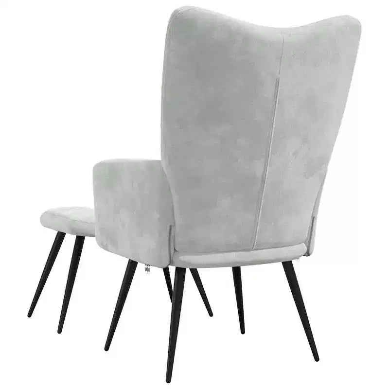 Fauteuil de relaxation en velours gris clair avec repose-pieds