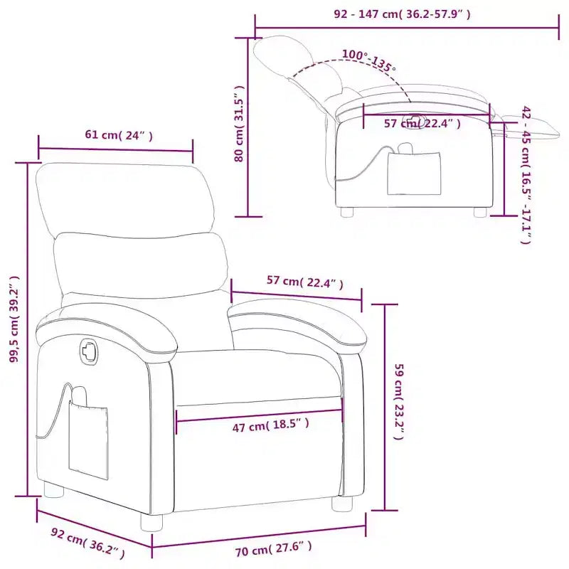 Fauteuil de massage inclinable en similicuir noir avec dossier et repose-pieds réglables