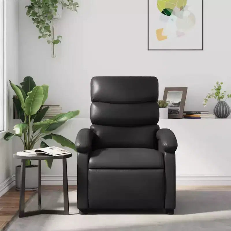 Fauteuil de massage inclinable en similicuir noir avec dossier et repose-pieds réglables