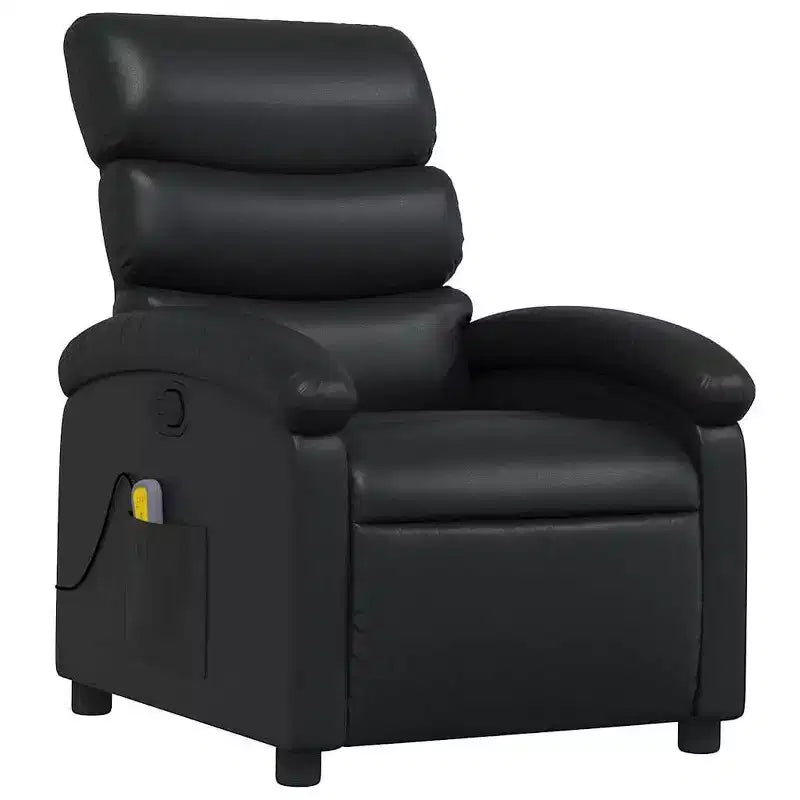 Fauteuil de massage inclinable en similicuir noir avec dossier et repose-pieds réglables