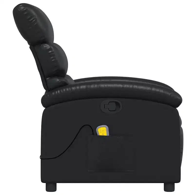Fauteuil de massage inclinable en similicuir noir avec dossier et repose-pieds réglables