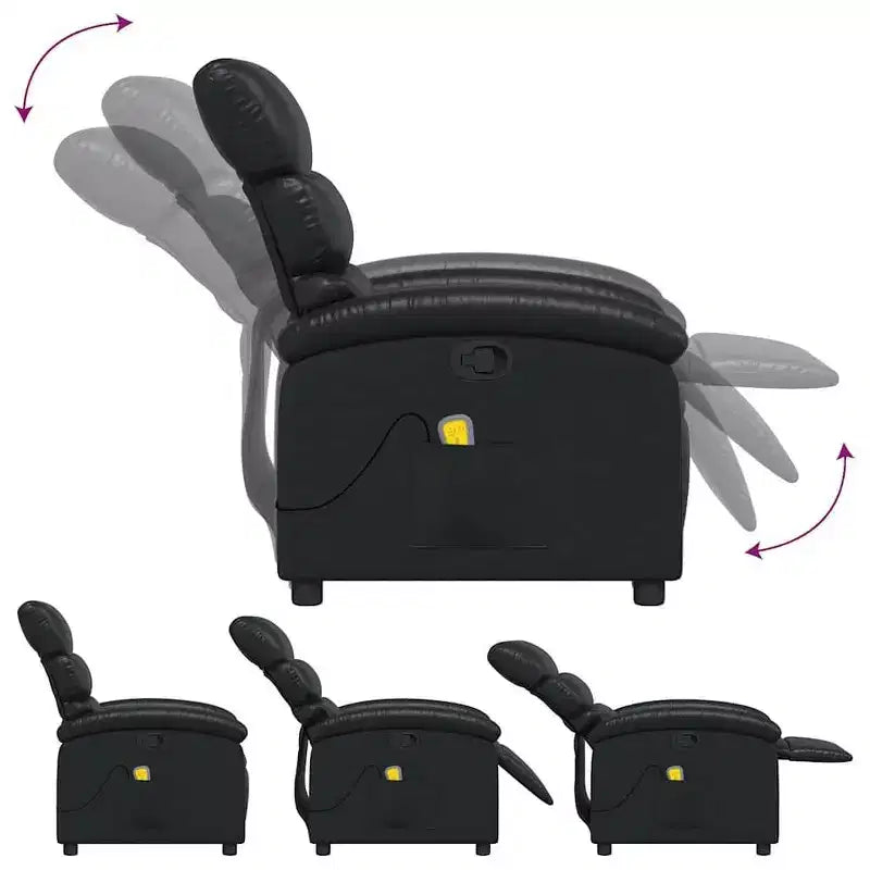 Fauteuil de massage inclinable en similicuir noir avec dossier et repose-pieds réglables