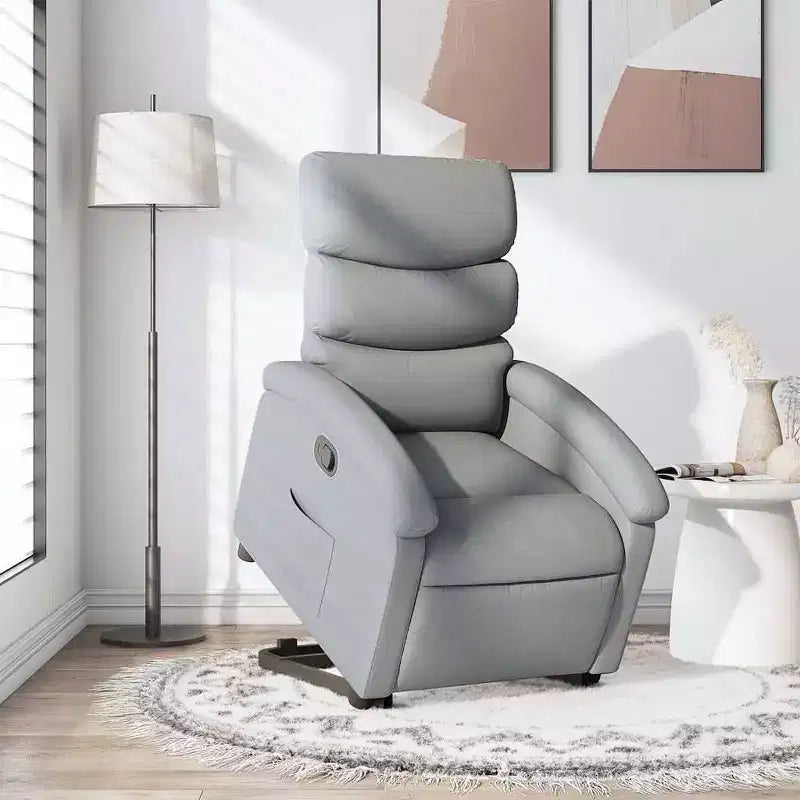 Fauteuil inclinable électrique Power Lift pour personnes âgées - Tissu gris clair avec assistance électrique et poche latérale