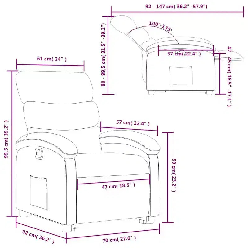 Fauteuil inclinable électrique Power Lift pour personnes âgées - Tissu gris clair avec assistance électrique et poche latérale