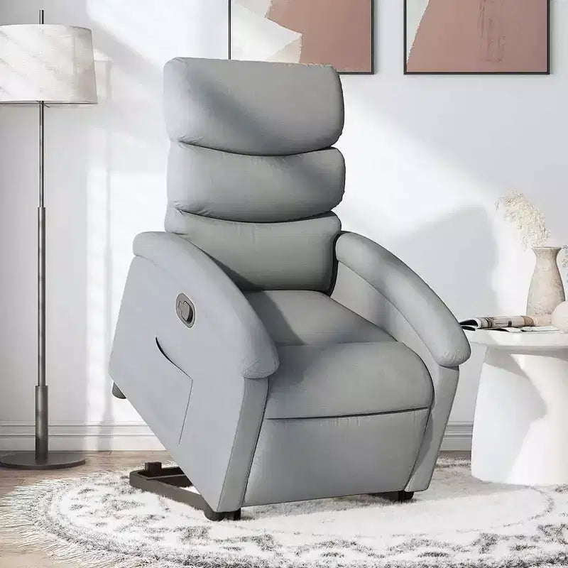Fauteuil inclinable électrique Power Lift pour personnes âgées - Tissu gris clair avec assistance électrique et poche latérale