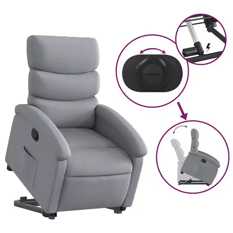 Fauteuil inclinable électrique Power Lift pour personnes âgées - Tissu gris clair avec assistance électrique et poche latérale