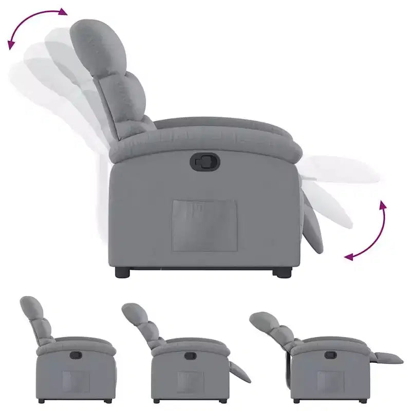 Fauteuil inclinable électrique Power Lift pour personnes âgées - Tissu gris clair avec assistance électrique et poche latérale