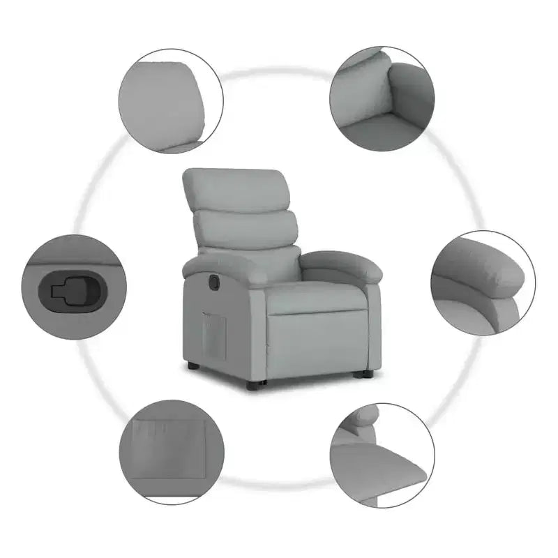 Fauteuil inclinable électrique Power Lift pour personnes âgées - Tissu gris clair avec assistance électrique et poche latérale