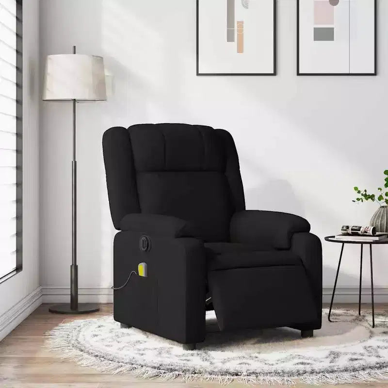 Fauteuil inclinable de massage électrique - Tissu noir avec massage par vibrations et repose-pieds réglable