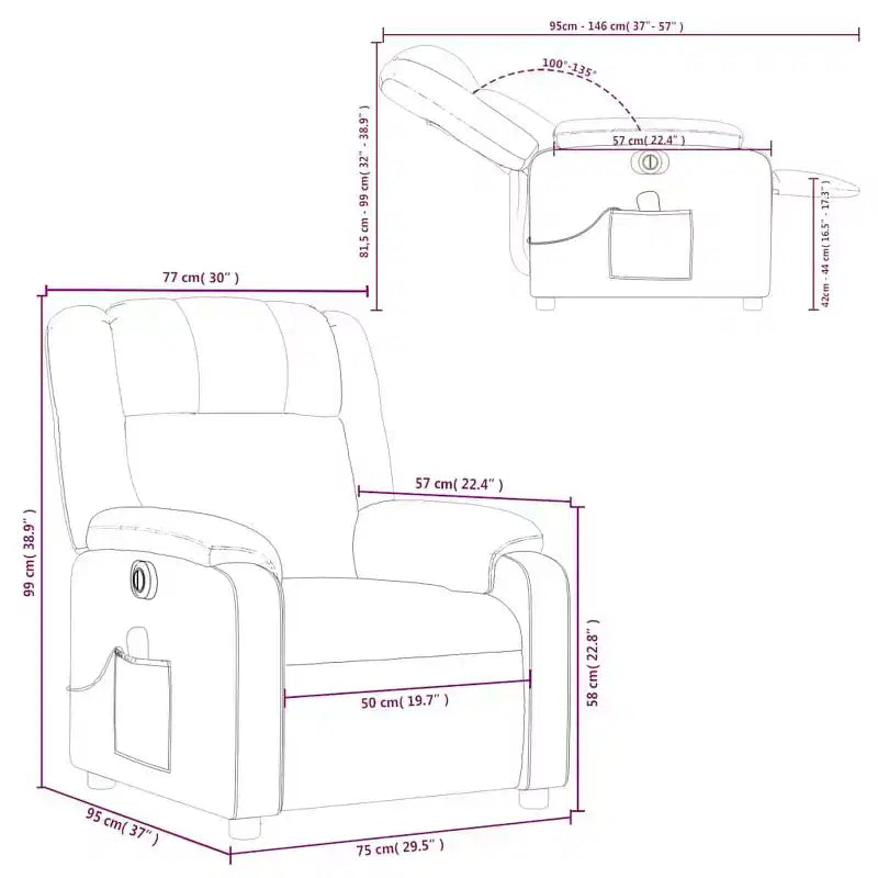Fauteuil inclinable de massage électrique - Tissu noir avec massage par vibrations et repose-pieds réglable