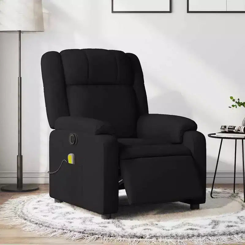 Fauteuil inclinable de massage électrique - Tissu noir avec massage par vibrations et repose-pieds réglable