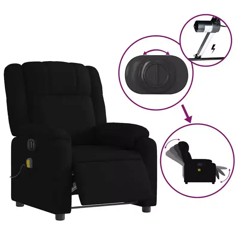 Fauteuil inclinable de massage électrique - Tissu noir avec massage par vibrations et repose-pieds réglable