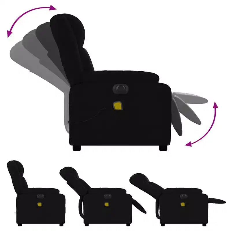 Fauteuil inclinable de massage électrique - Tissu noir avec massage par vibrations et repose-pieds réglable