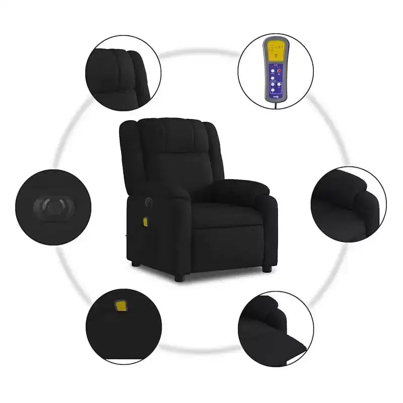 Fauteuil inclinable de massage électrique - Tissu noir avec massage par vibrations et repose-pieds réglable