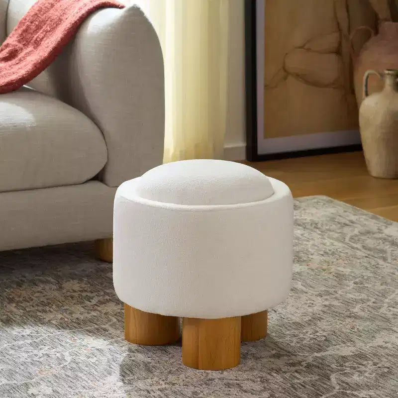 Pouf rond - Ivoire/Naturel